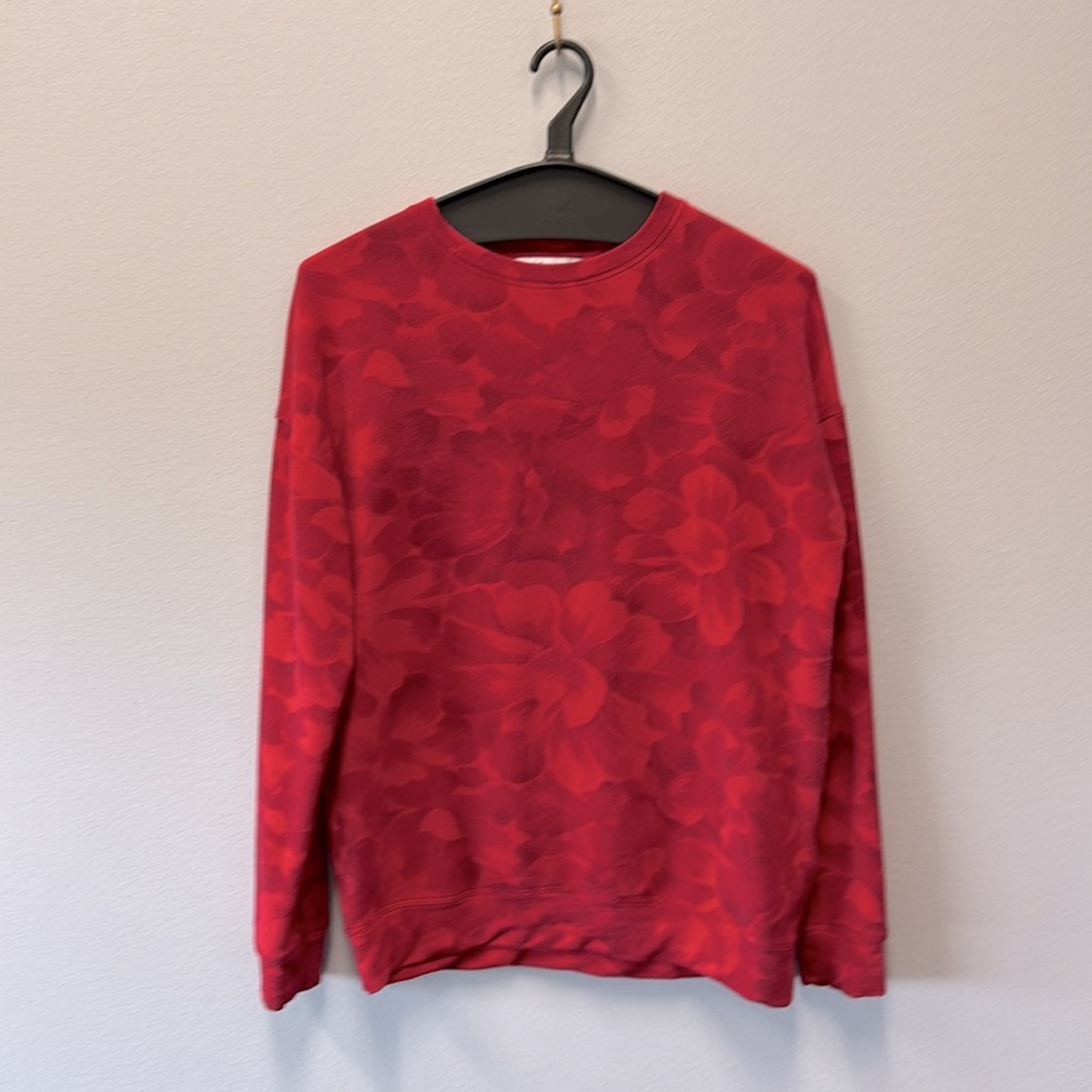 Athleta Floral Balance Popover Sweatshirt Red Floral Tencel Modal XXS